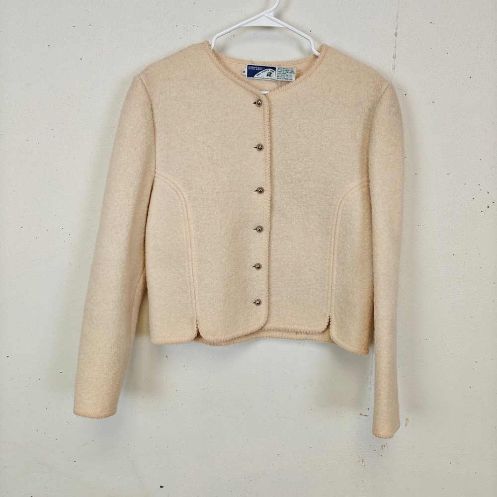 Eagle's Eye Cream Boiled Wool Cottagecore Cardigan Sweater Women's 16 Vintage